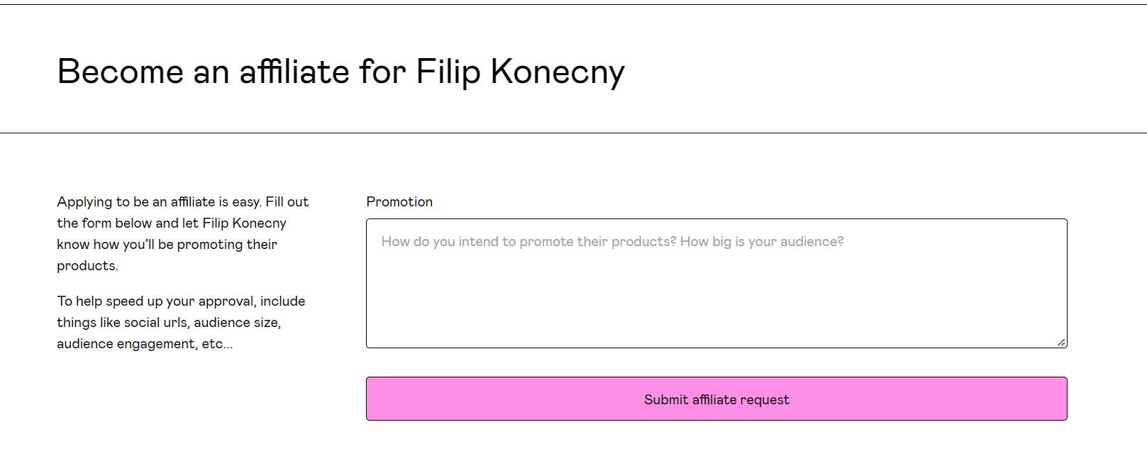 Example of an affiliate form